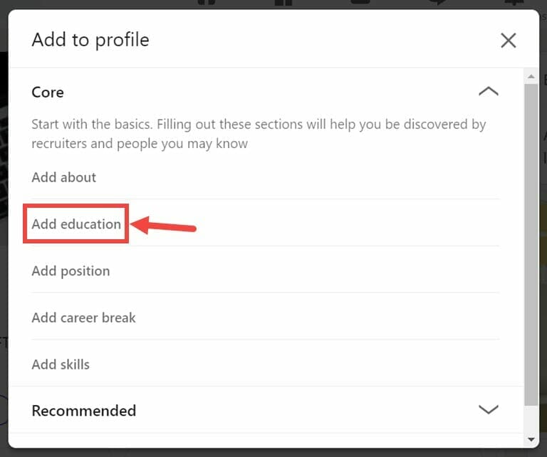 add education on LinkedIn Profile